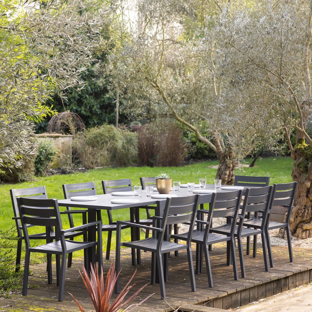 Salon de jardin table 180/300cm en aluminium anthracite