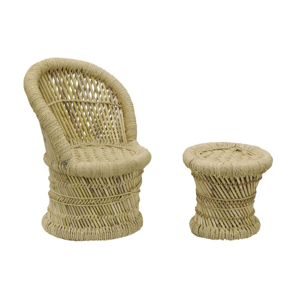 Fauteuil et tabouret pour enfant en roseau (lot de 2) (Aubry Gaspard) - Image 1