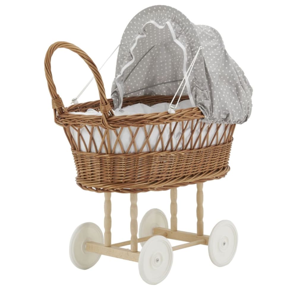 Berceau de poupée en osier buff tissu gris (Aubry Gaspard) - Image 1