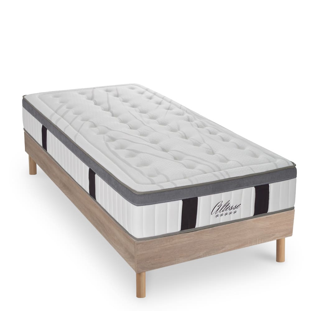 Ensemble matelas à mémoire de forme et sommier en kit bois 90x190