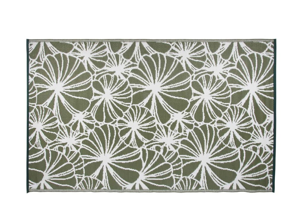 Tapis d'extérieur motif floral vert/blanc réversible - 241 x 151 cm