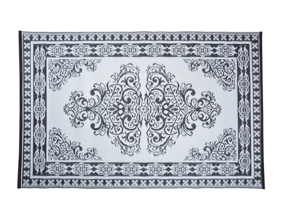 Tapis d'extérieur réversible motif Perse noir/blanc 186 x 119 cm