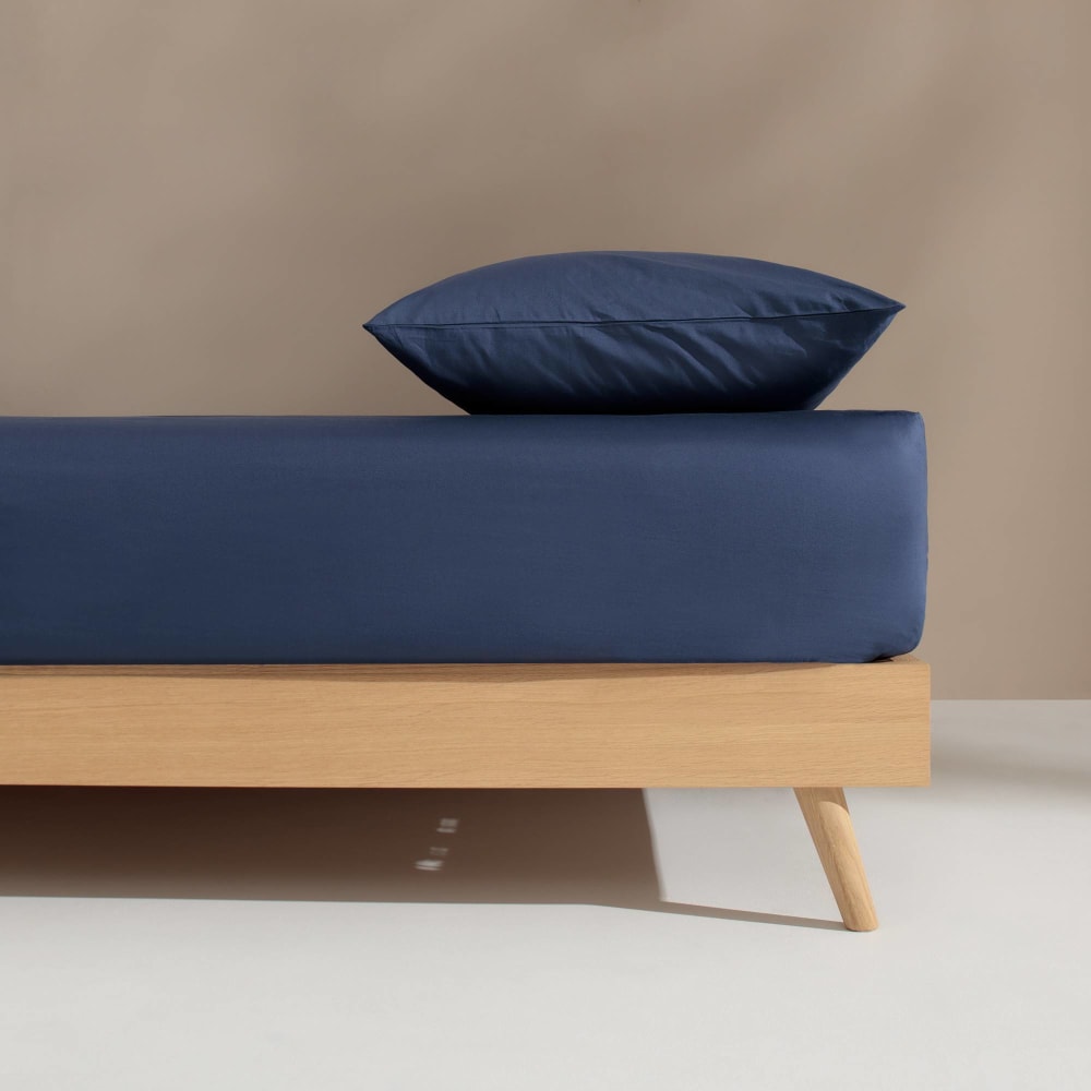 Sábana bajera de algodón orgánico ajustable azul azulado. Cama 80-90cm - Maisons du Monde
