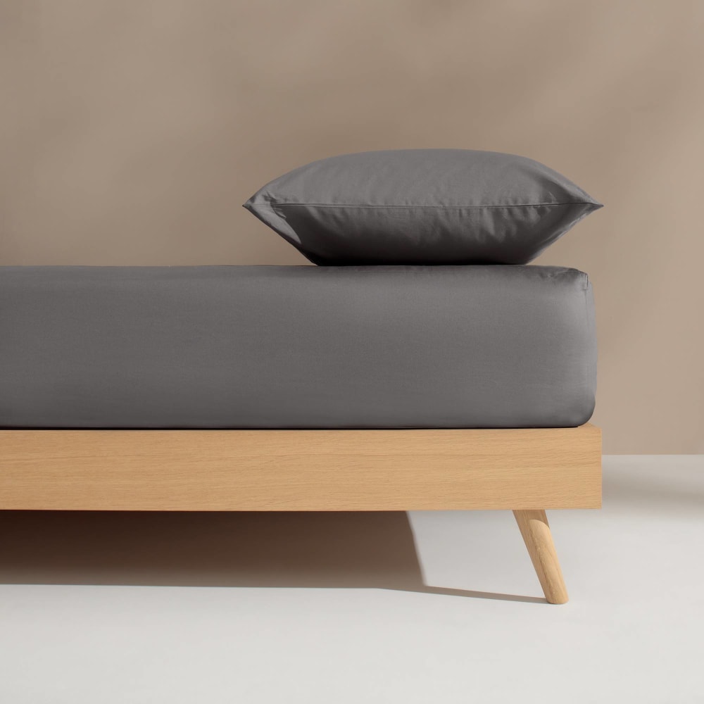 Sábana bajera de algodón orgánico ajustable gris ceniza.cama 135-140cm - Maisons du Monde
