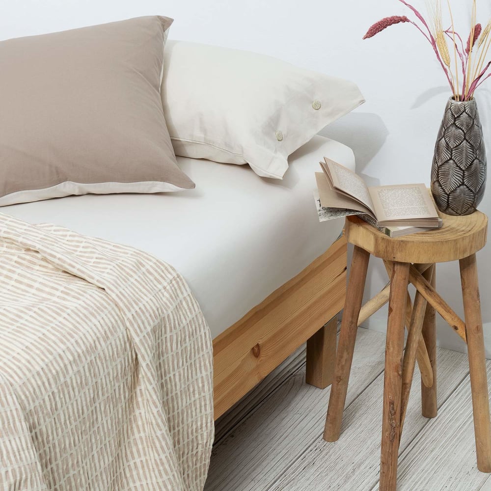 Sábana bajera de algodón orgánico sin gomas gris piedra.cama 180-200cm - Maisons du Monde