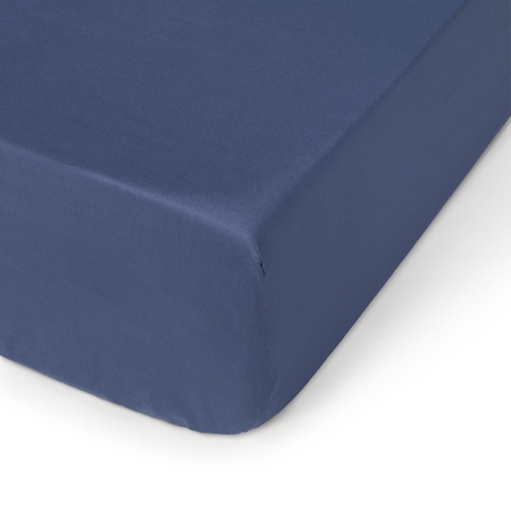 Sábana bajera de algodón orgánico ajustable color azul. Cama 180-200cm