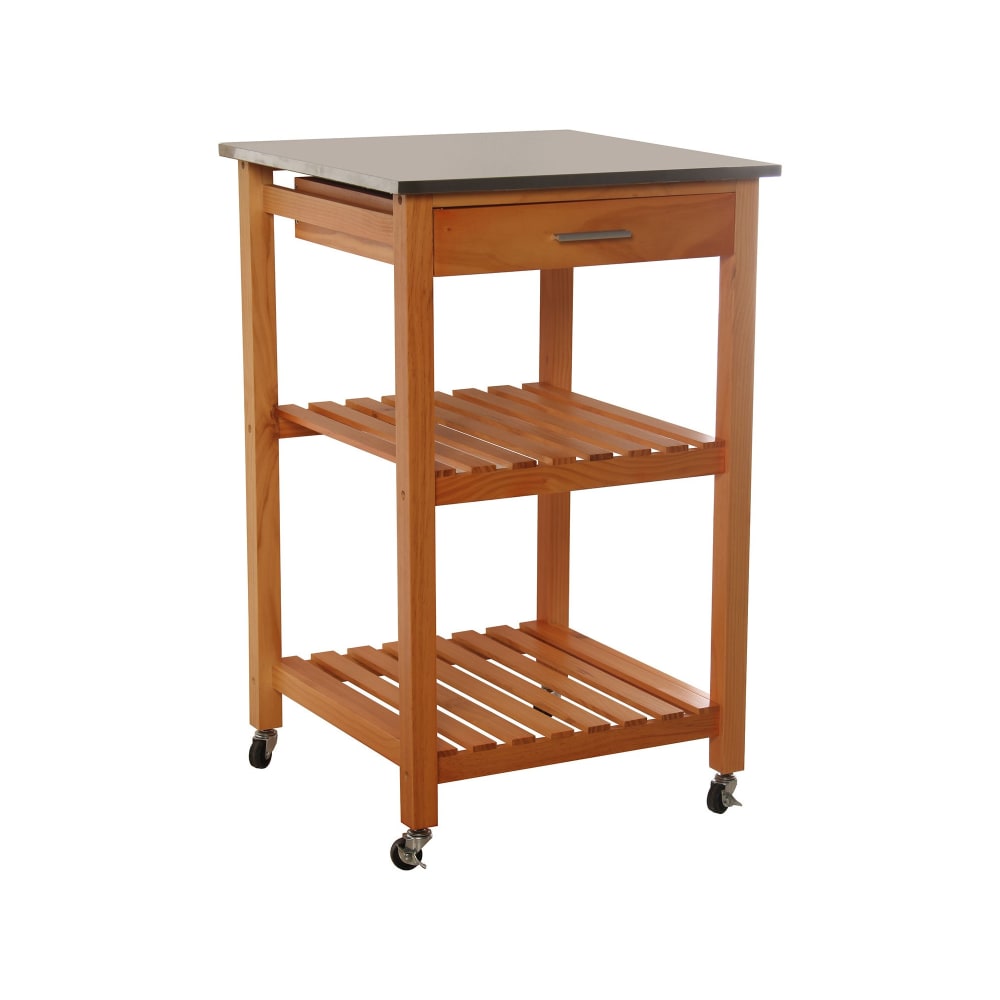 Desserte de cuisine sur roulettes en bois plateau inox 1 tiroir