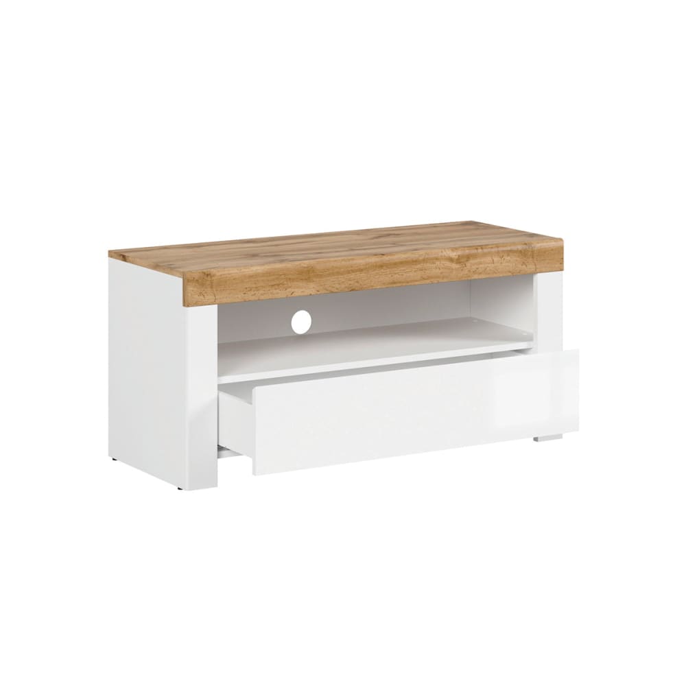 Meuble tv 1 tiroir 106 cm panneaux agglomérés stratifiés blanc