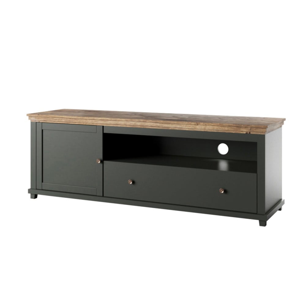 Tv-MöBel Mit 1 Schublade Und 1 TüR, GrüN Und Holzoptik, 181Cm