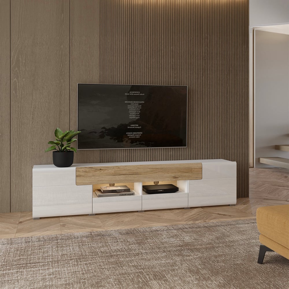 Meuble tv 2 portes 2 tiroirs 208 cm panneaux agglomérés stratifiés - Maisons du Monde