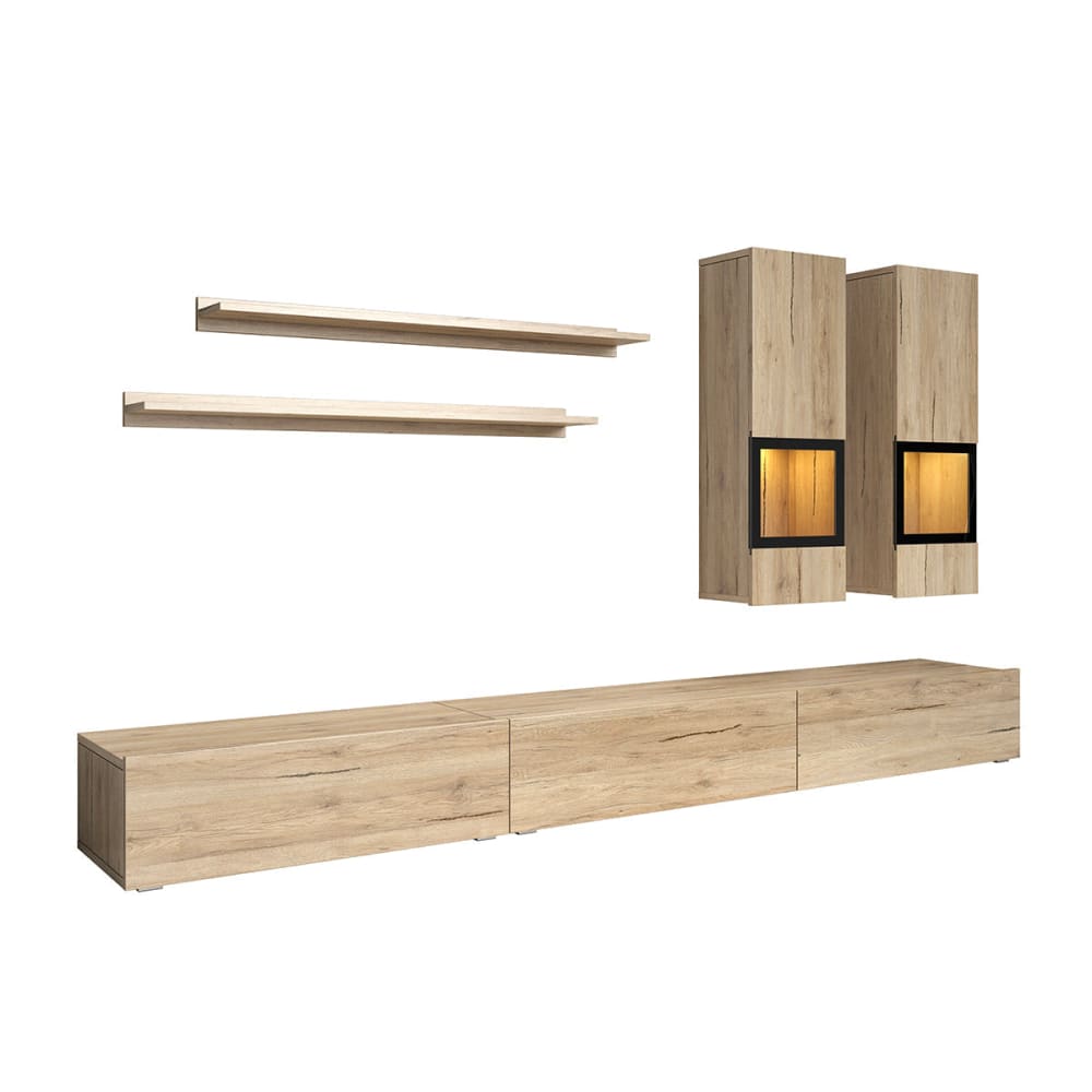 Petits meubles Mur tv 5 pièces avec led panneaux agglomérés stratifiés marron Marron Panneau De Particules - 270x26x41cm
