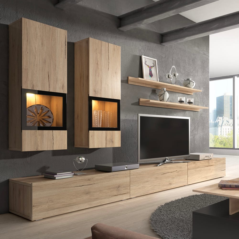 Mur tv 5 pièces avec led panneaux agglomérés stratifiés marron - Maisons du Monde