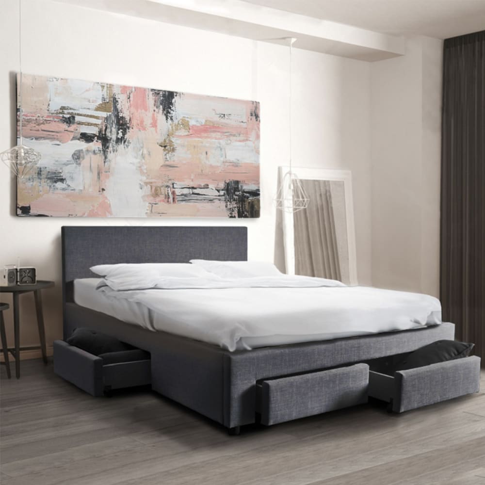 Lit avec 4 tiroirs, gris foncé, 140x190 - Maisons du Monde