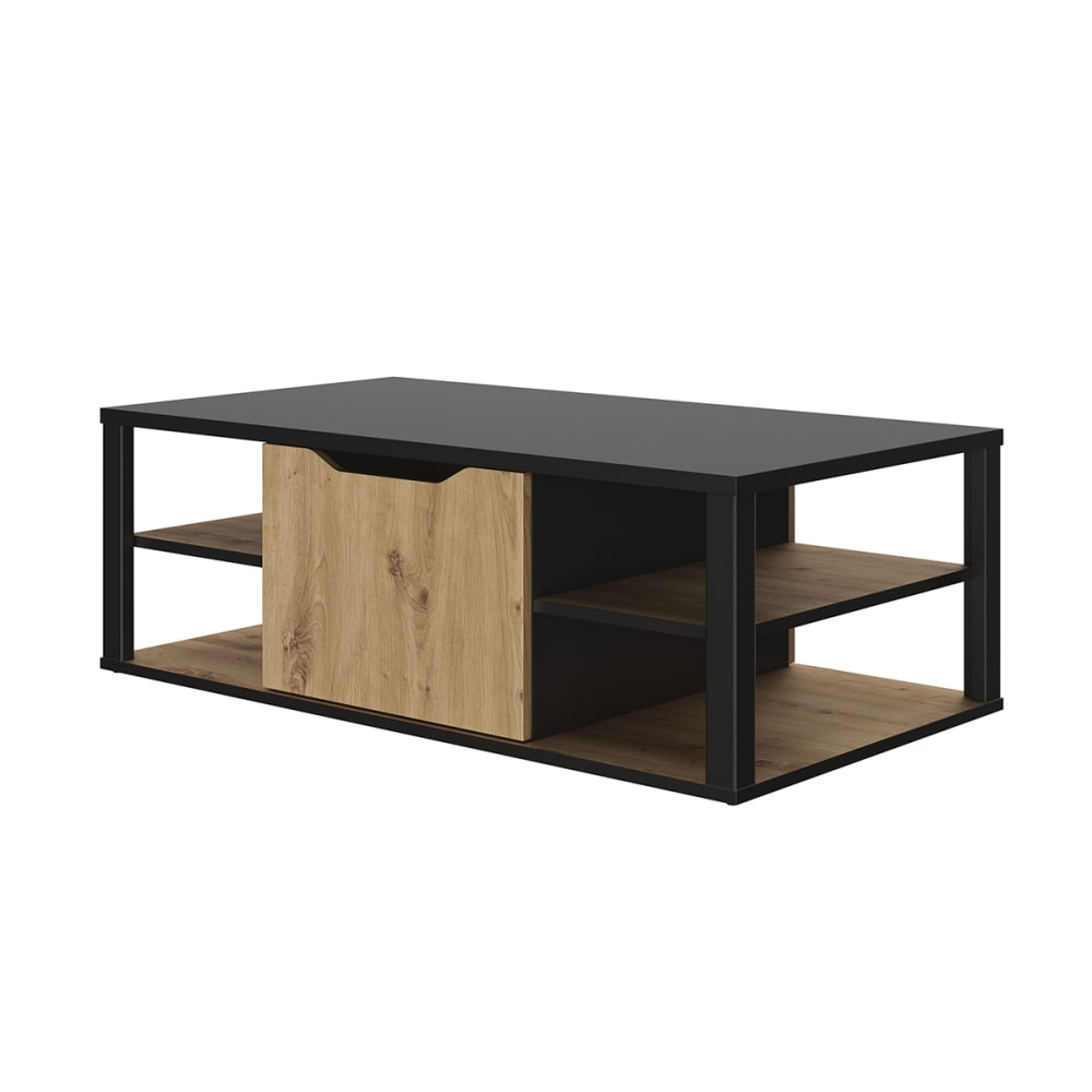 Diagone Couchtisch BUXTON mit zentralem Stauraum - Eichenoptik style industrial Braun Spanplatte