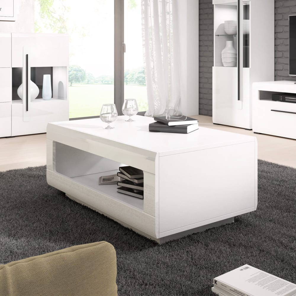 Petits meubles Couchtisch Blanc Laminierte Spanplatten Weiß Weiß Spanplatte