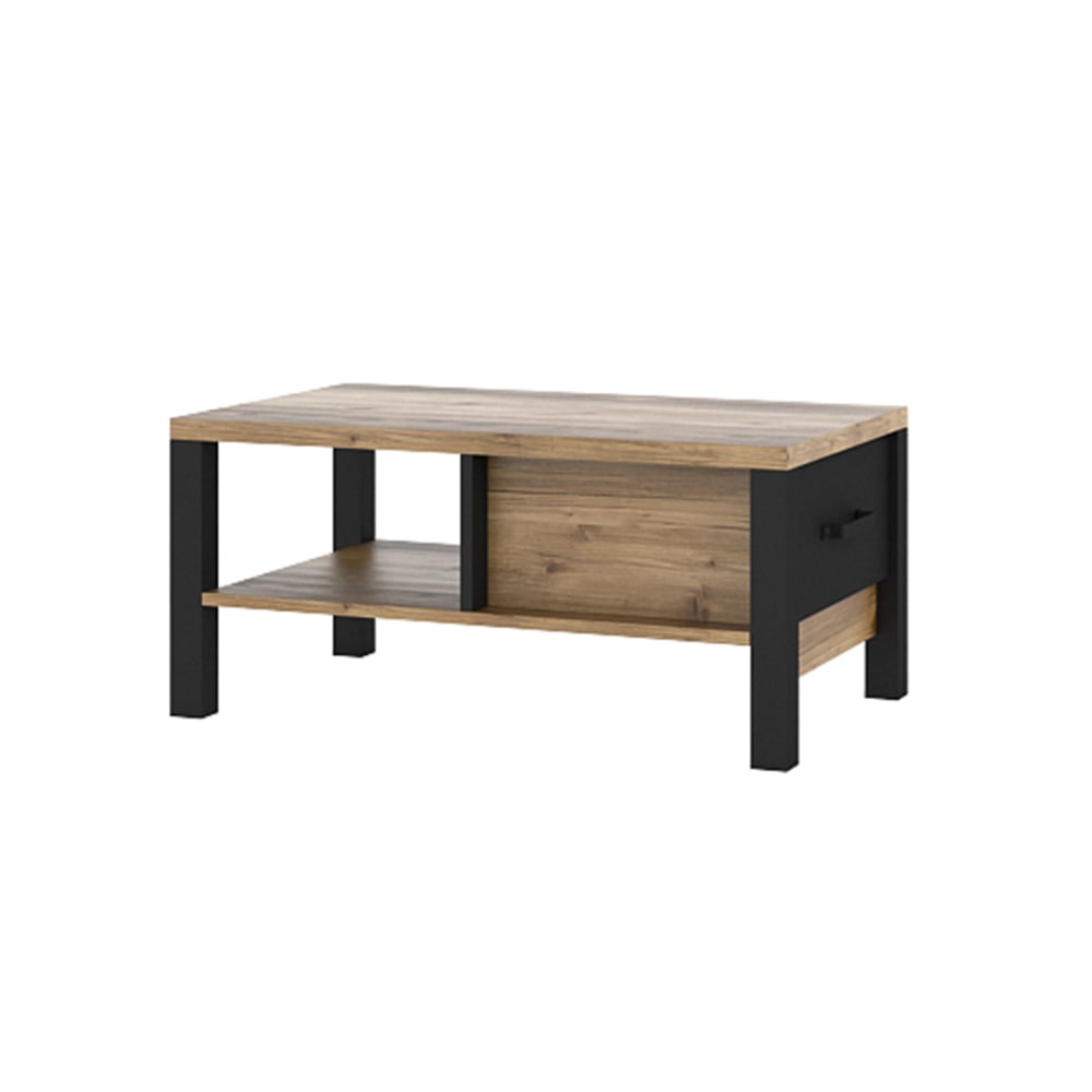 Table basse 1 tiroir naturelle et noire