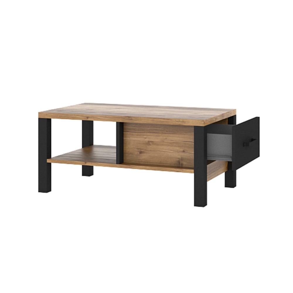 Table basse 1 tiroir naturelle et noire - Maisons du Monde