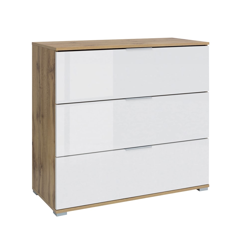 Petits meubles Kommode mit 3 Schubladen Laminierte Spanplatten Weiß und Holz Weiß Spanplatte