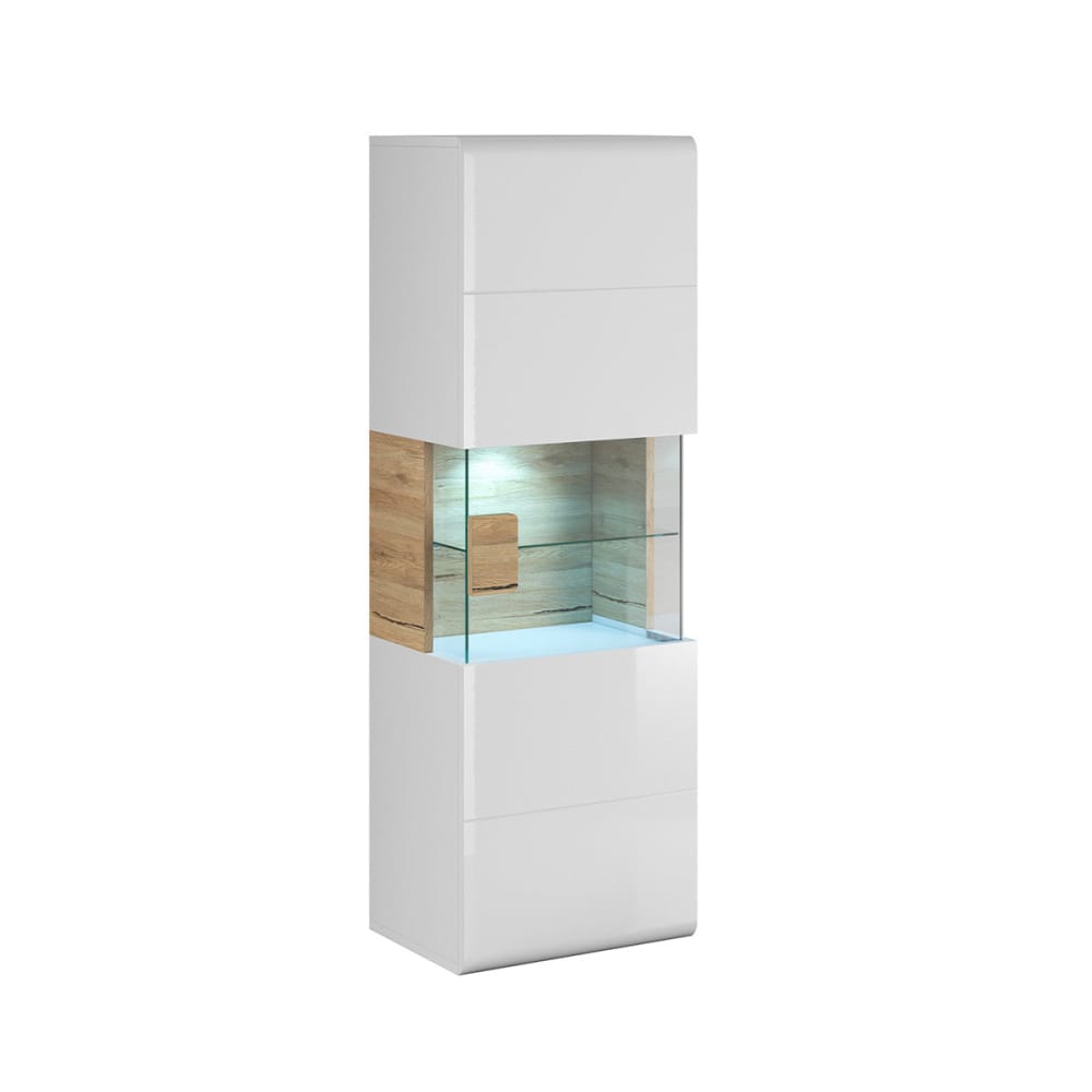 Petits meubles Wandvitrine 1 Tür mit LED Laminierte Spanplatten Weiß und Holz Weiß Spanplatte
