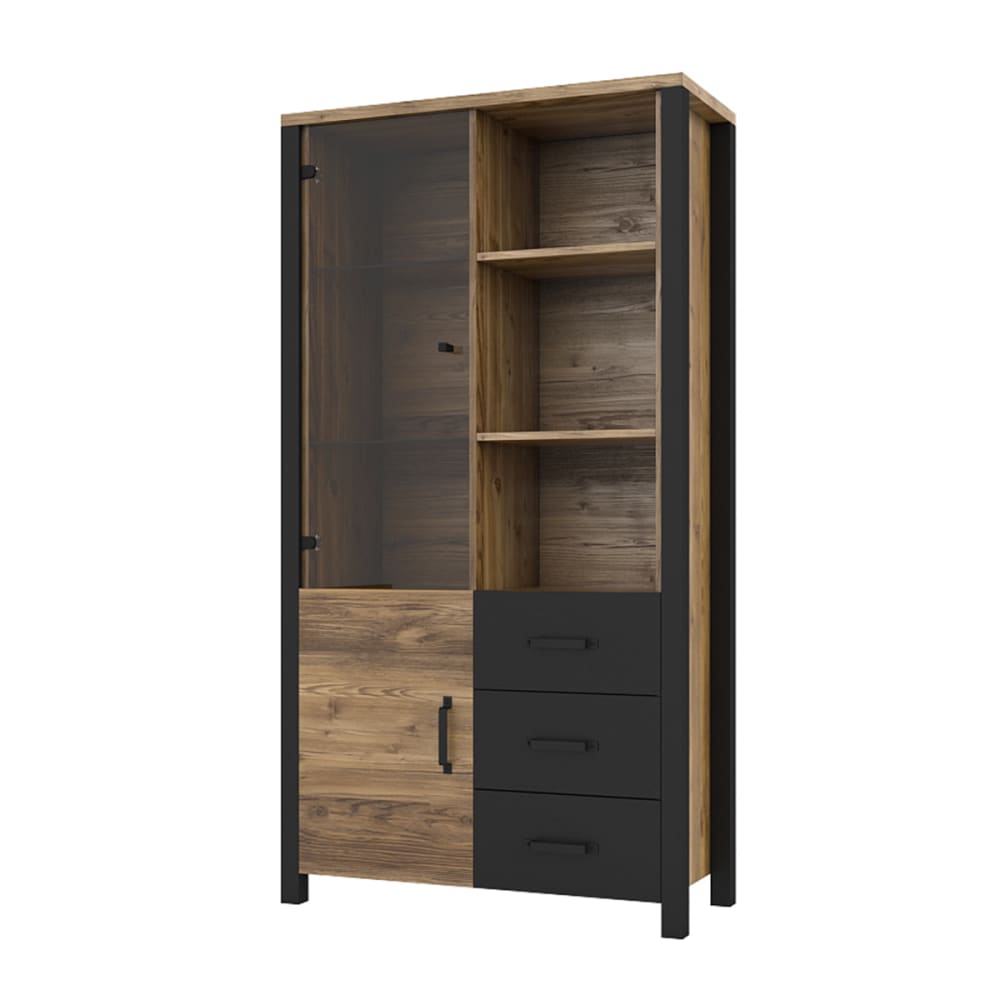 Vaisselier 2 portes 3 tiroirs stratifiés beige noir