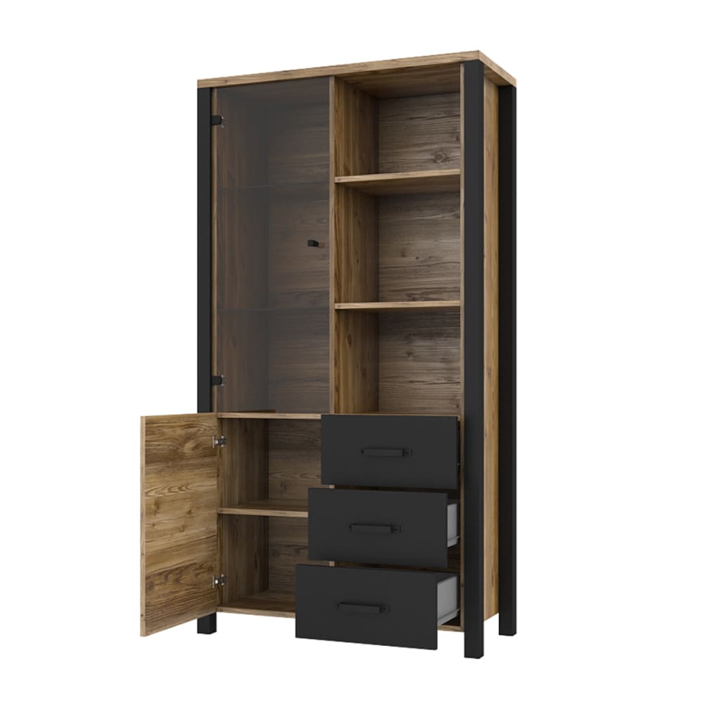 Vaisselier 2 portes 3 tiroirs stratifiés beige noir