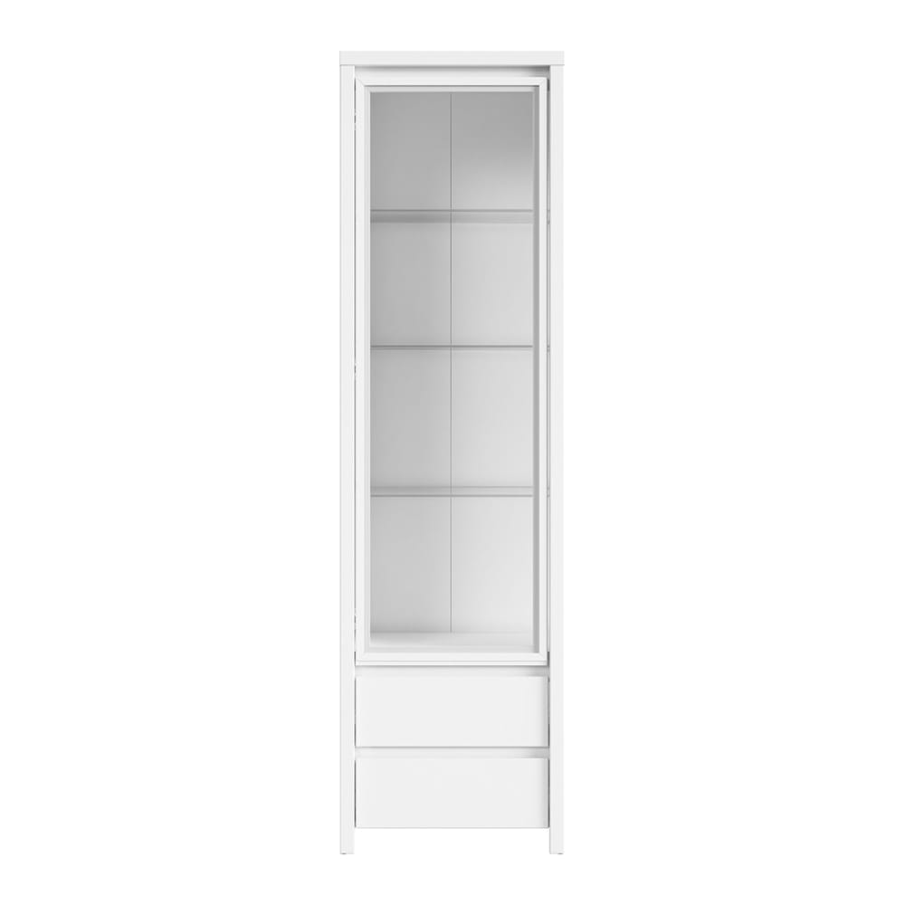 Vitrine 1 Tür 2 Schubladen Laminierte Spanplatten Weiß matt -