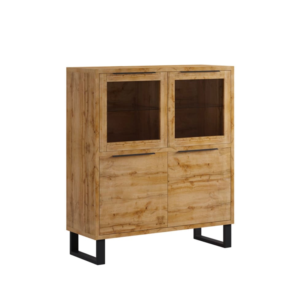 Petits meubles Geschirrschrank 4 Türen Laminierte Spanplatten Holz und Metall Braun Spanplatte