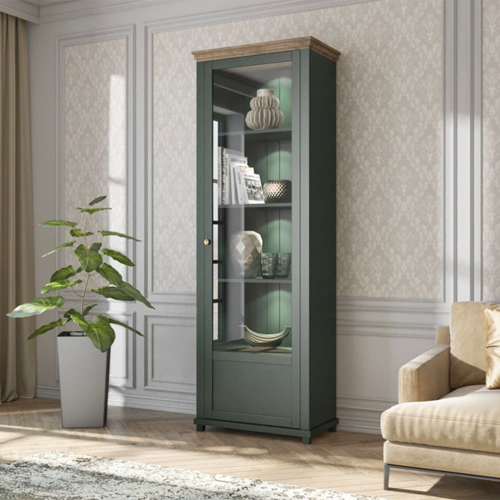 Vitrine 1 Tür rechts öffnend Spanplatten Grün und Holz - Maisons