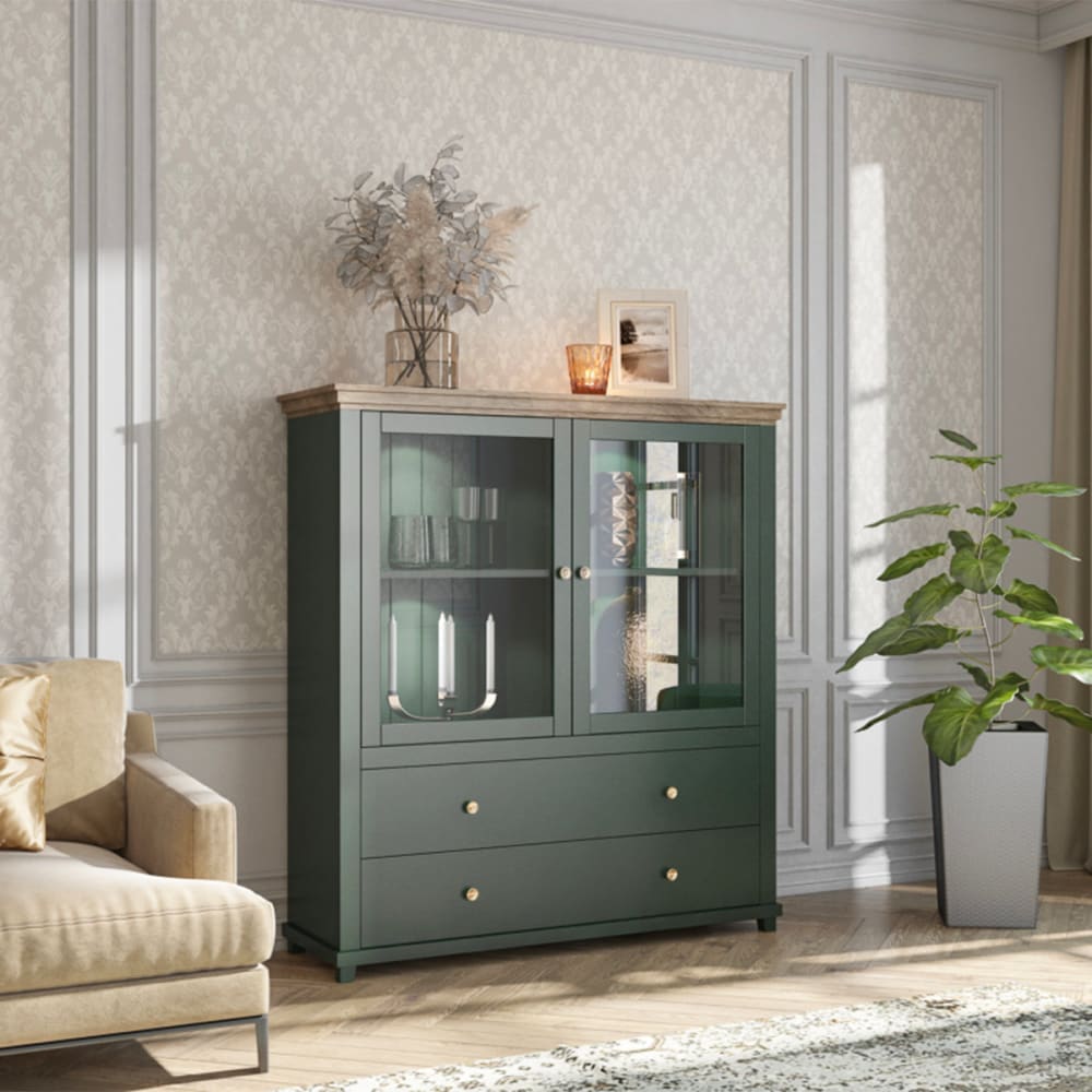 Vaisselier 2 portes 2 tiroirs panneaux agglomérés vert