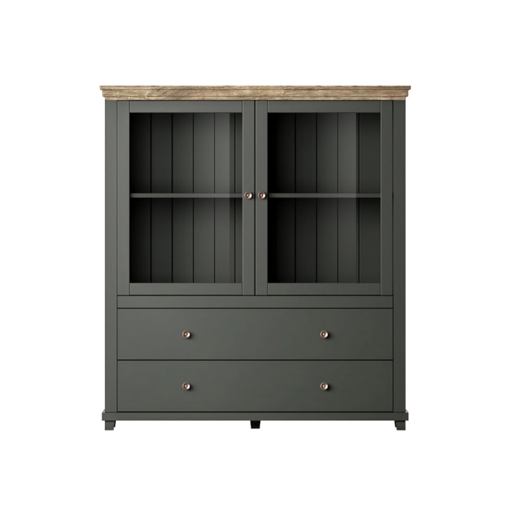 Vaisselier 2 portes 2 tiroirs stratifiés vert et bois