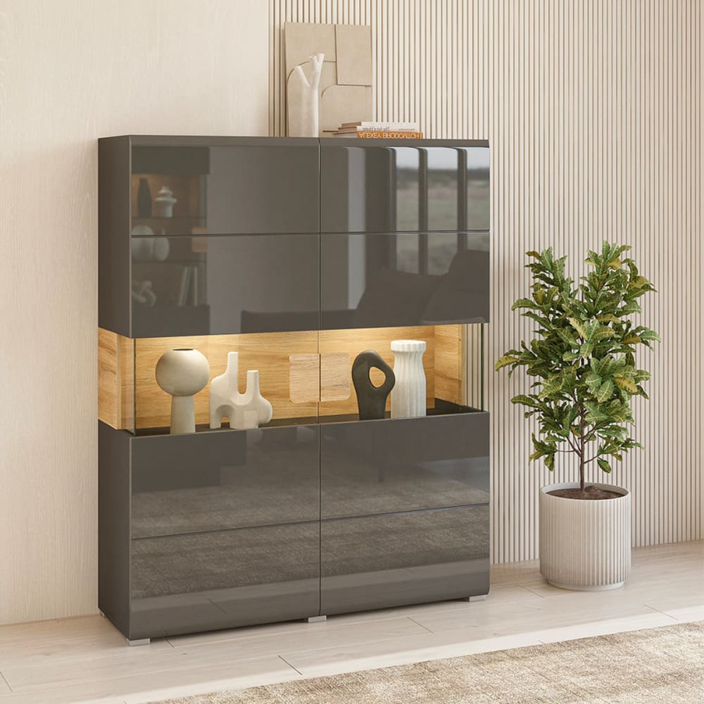 Geschirrschrank 2 Türen mit LED Laminierte Spanplatten Grau und