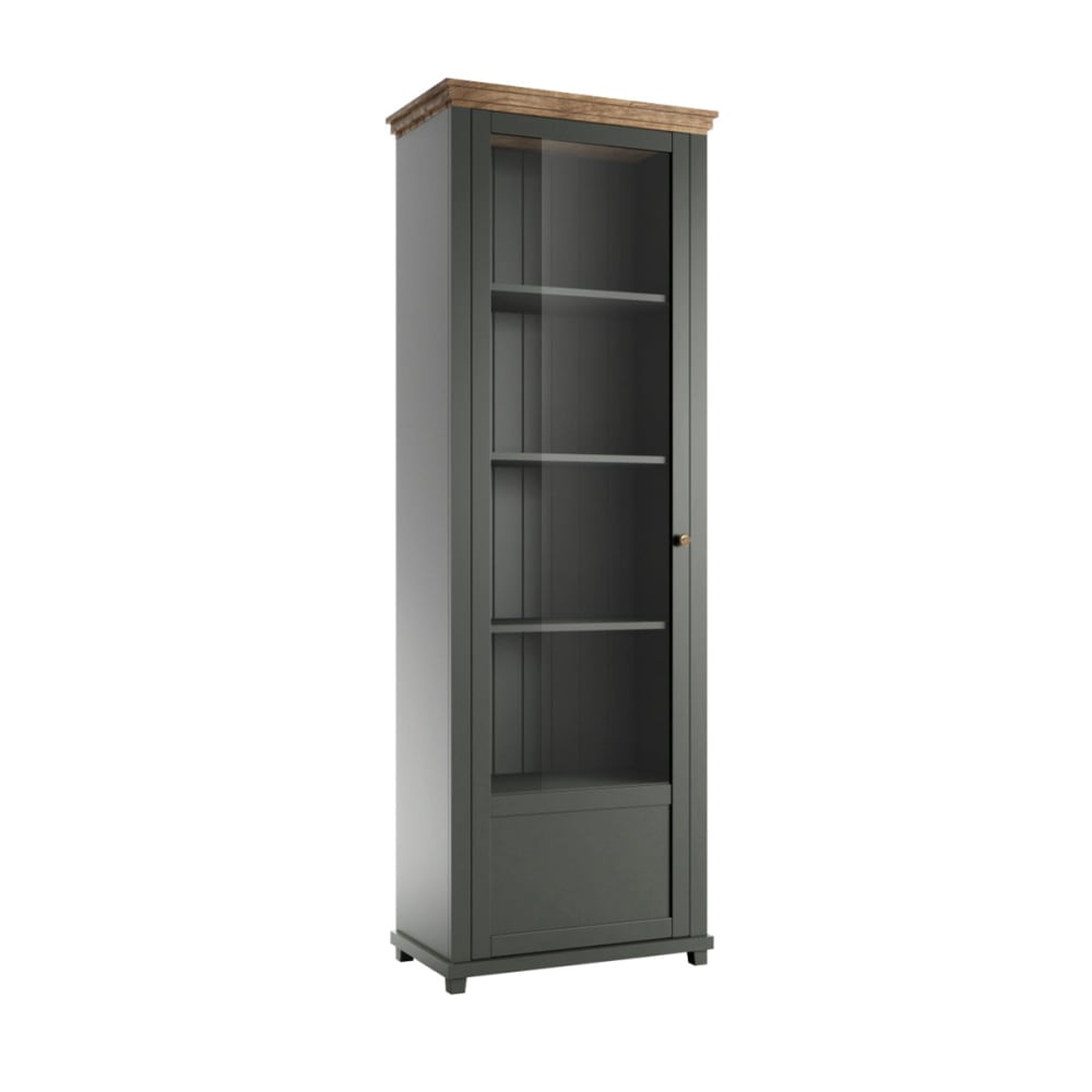 vitrina 1 puerta apertura por la paneles de aglomerado verde y madera