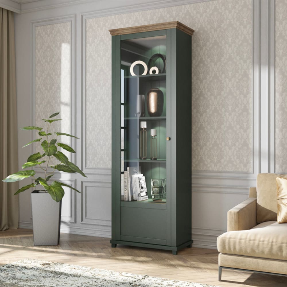 Vitrine 1 Tür Öffnung links Spanplatten Grün und Holz - Maisons