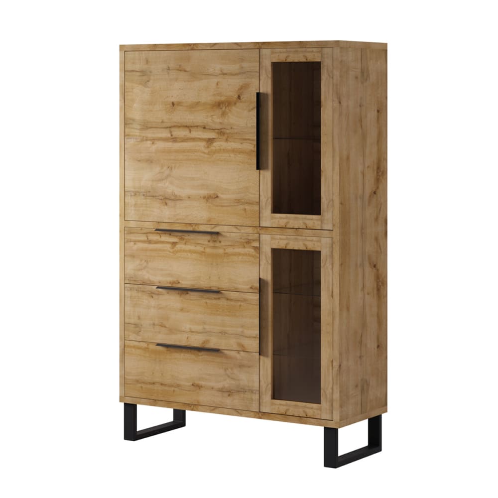 Vaisselier 3 portes 3 tiroirs stratifiés beige et métal