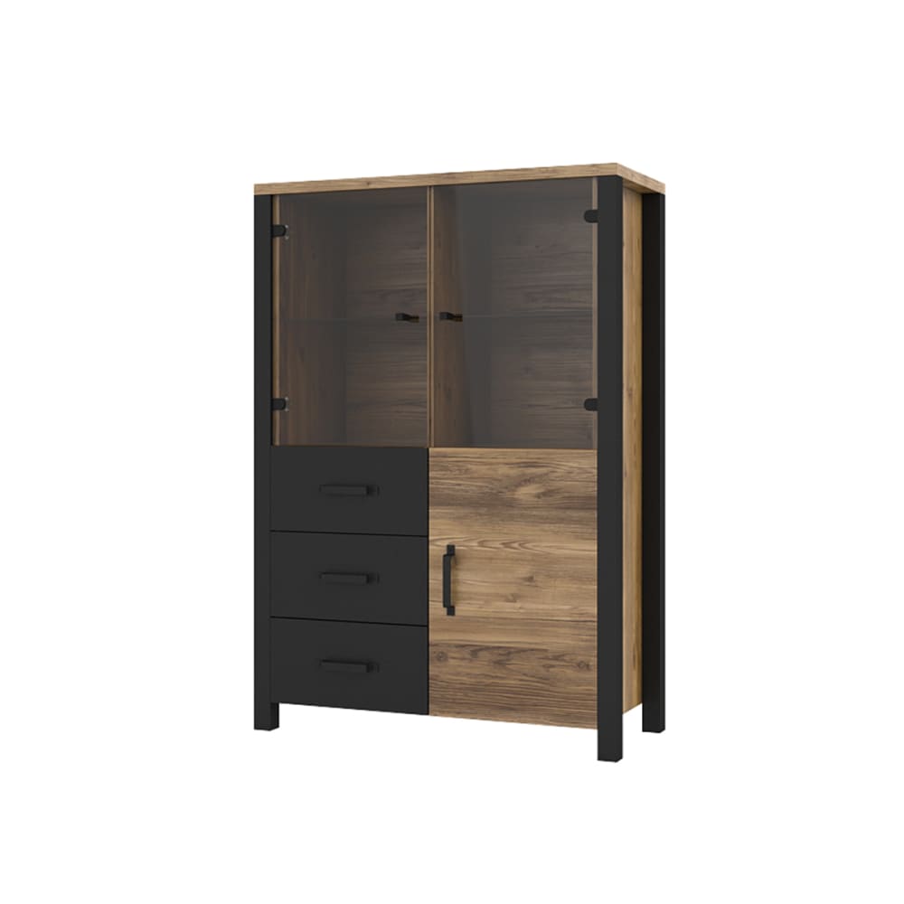 Vaisselier 3 portes 3 tiroirs stratifiés beige noir