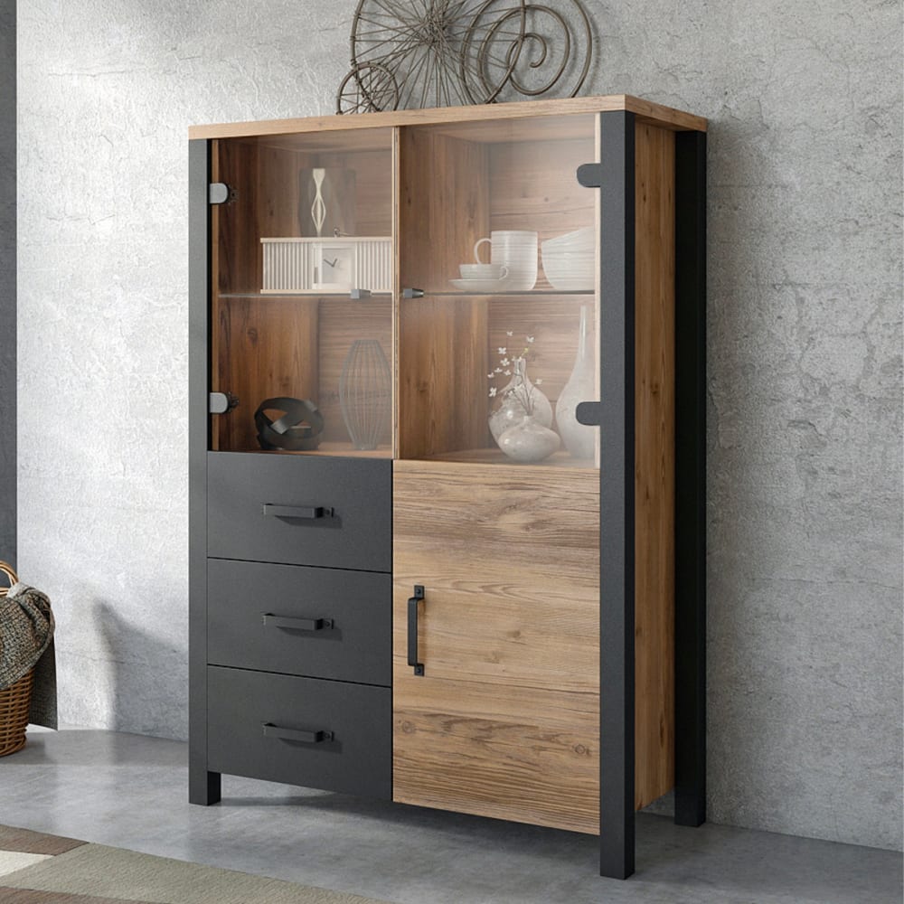 Vaisselier 3 portes 3 tiroirs panneaux agglomérés stratifiés noir - Maisons du Monde