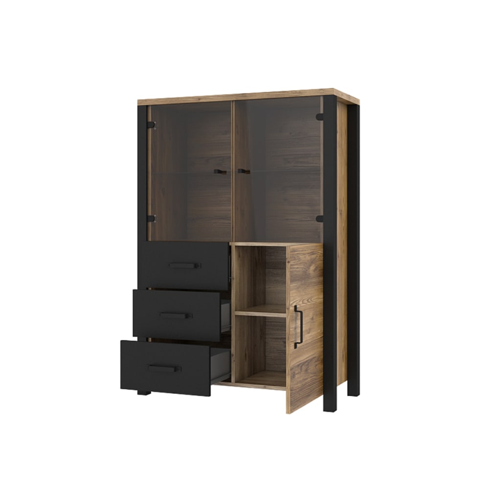 Vaisselier 3 portes 3 tiroirs stratifiés beige noir