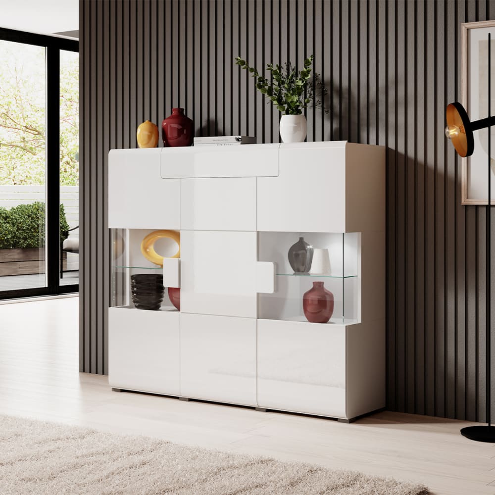 Buffet haut 3 portes 1 tiroir avec led panneaux agglomérés stratifiés - Maisons du Monde