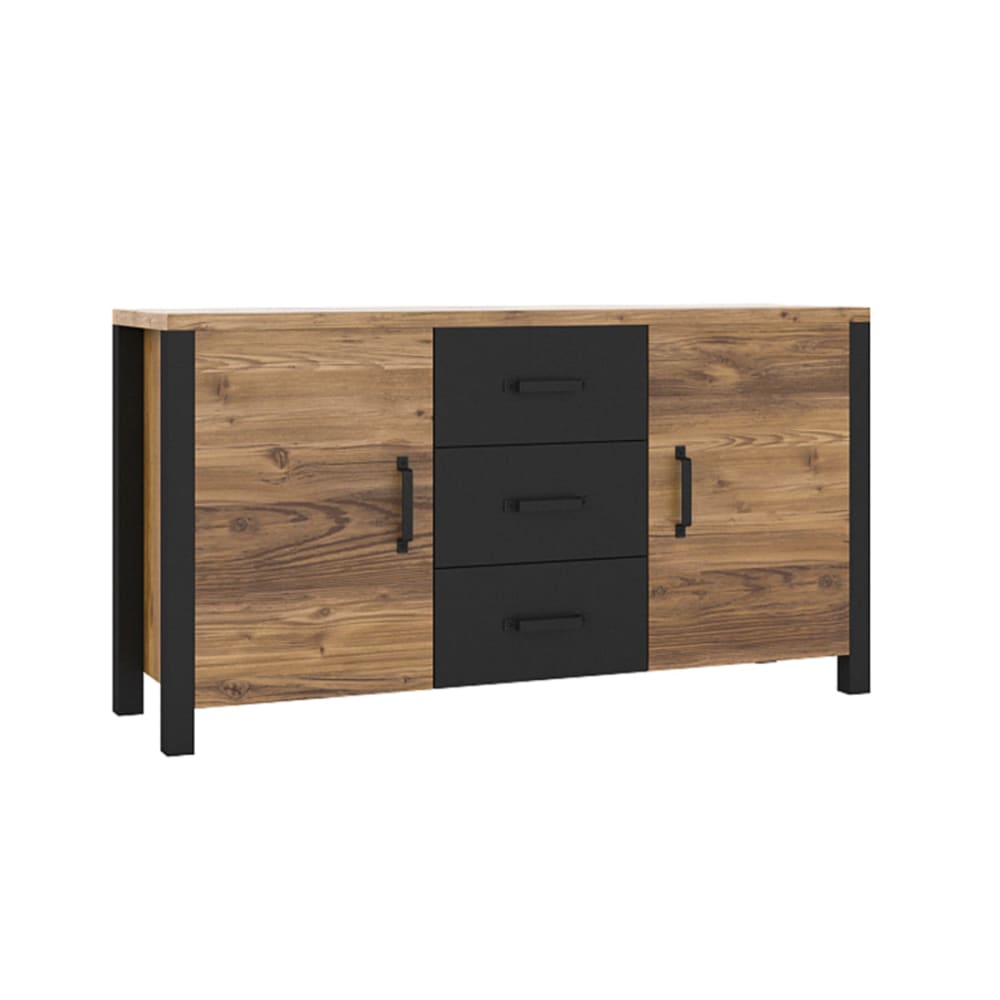 Petits meubles Anrichte mit 2 Türen und 3 Schubladen Laminierte Spanplatten Holz style modern Braun Spanplatte
