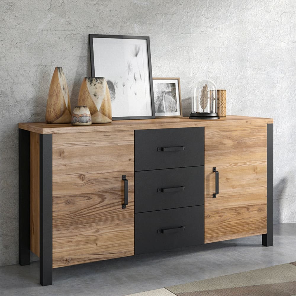 Buffet 2 portes 3 tiroirs panneaux agglomérés stratifiés marron - Maisons du Monde