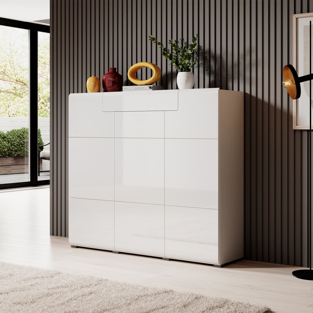 Buffet haut 3 portes 1 tiroir panneaux agglomérés stratifiés blanc - Maisons du Monde