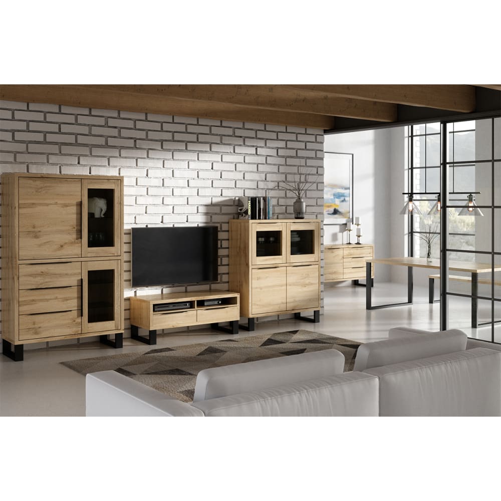 Anrichte 1 Tür 3 Schubladen Laminierte Spanplatten Holz und