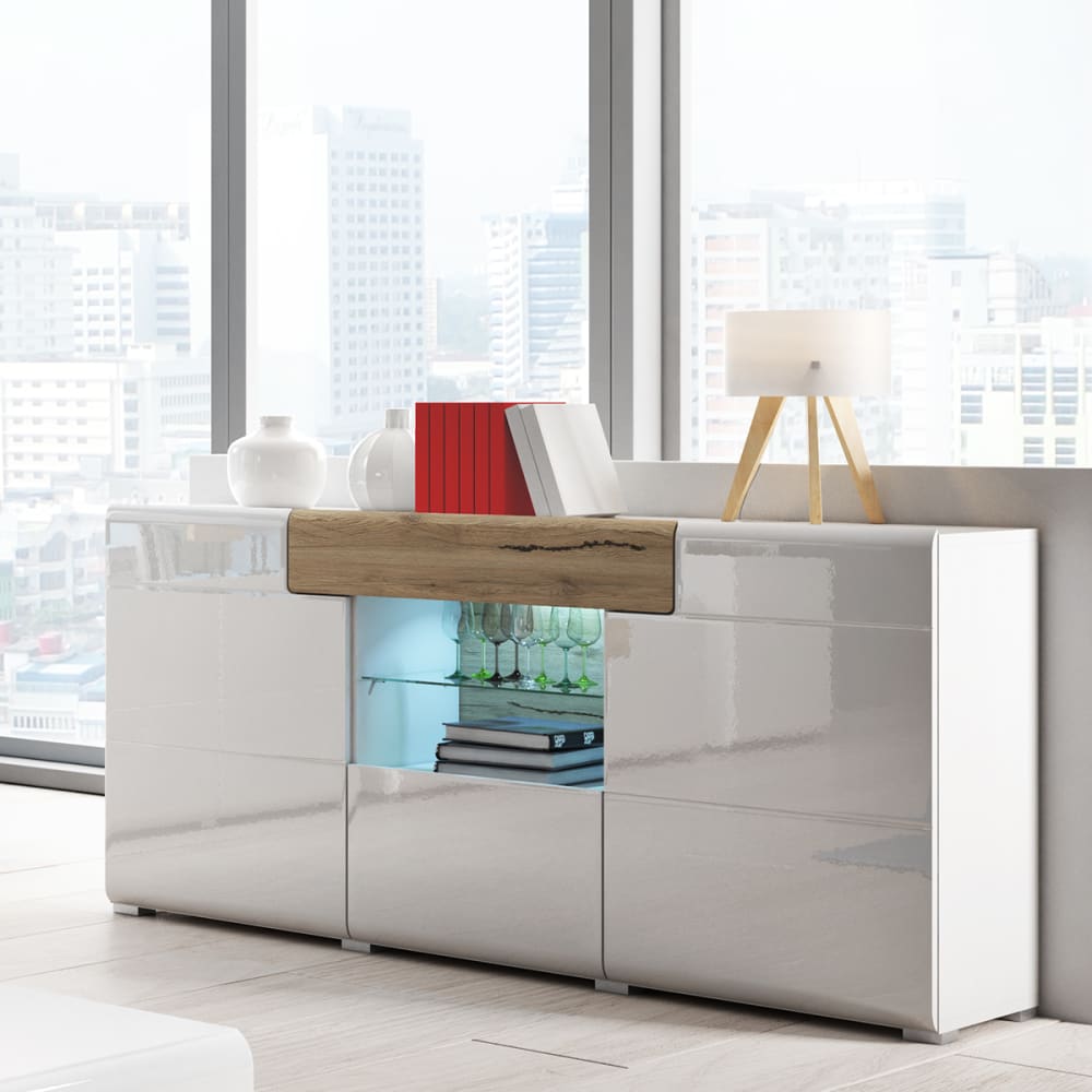 Sideboard 3 Türen 1 Schublade Laminierte Spanplatten Weiß und