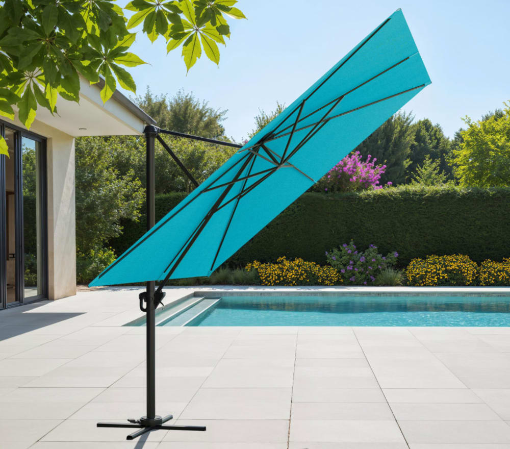 Parasol déporté 3x3m en aluminium bleu canard - Maisons du Monde