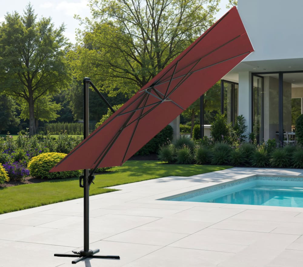Parasol déporté 3x3m en aluminium bordeaux - Maisons du Monde