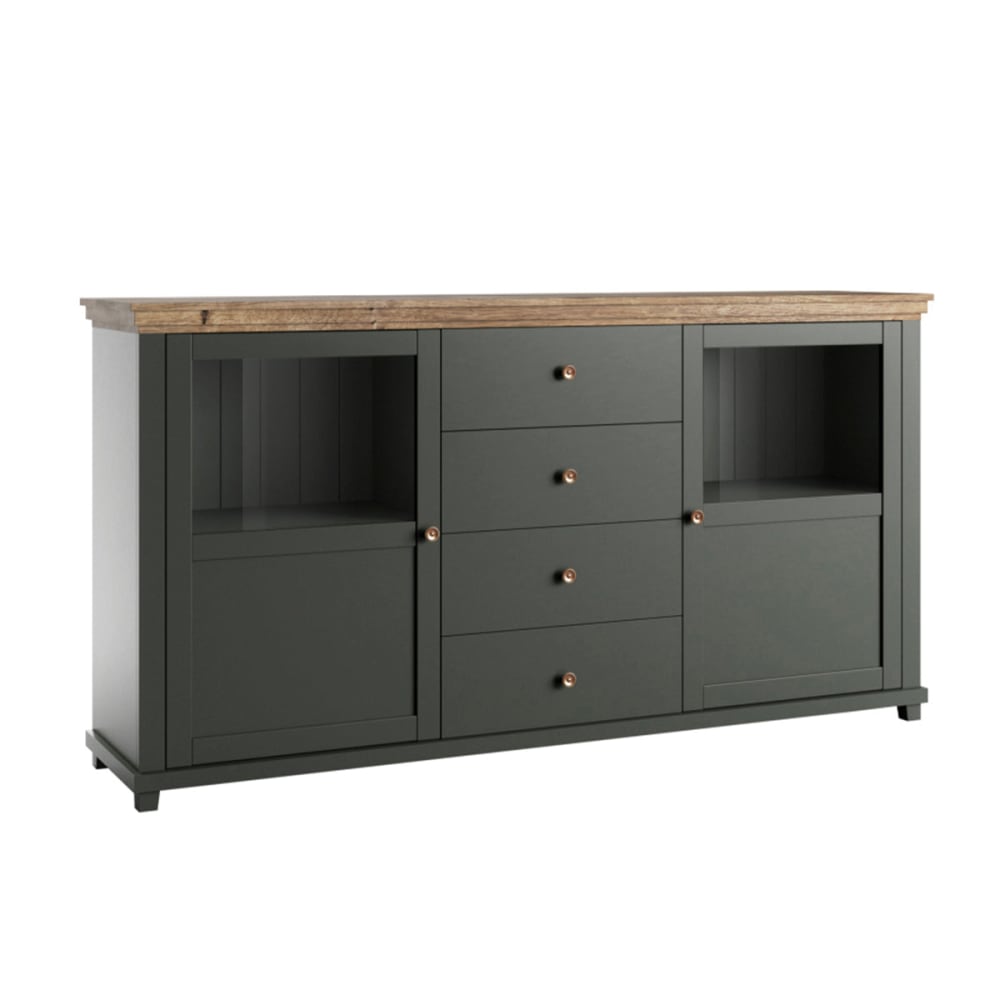 Petits meubles Buffet 2 portes 4 tiroirs panneaux agglomérés vert style contemporain Vert Panneau De Particules - 181x93x42cm