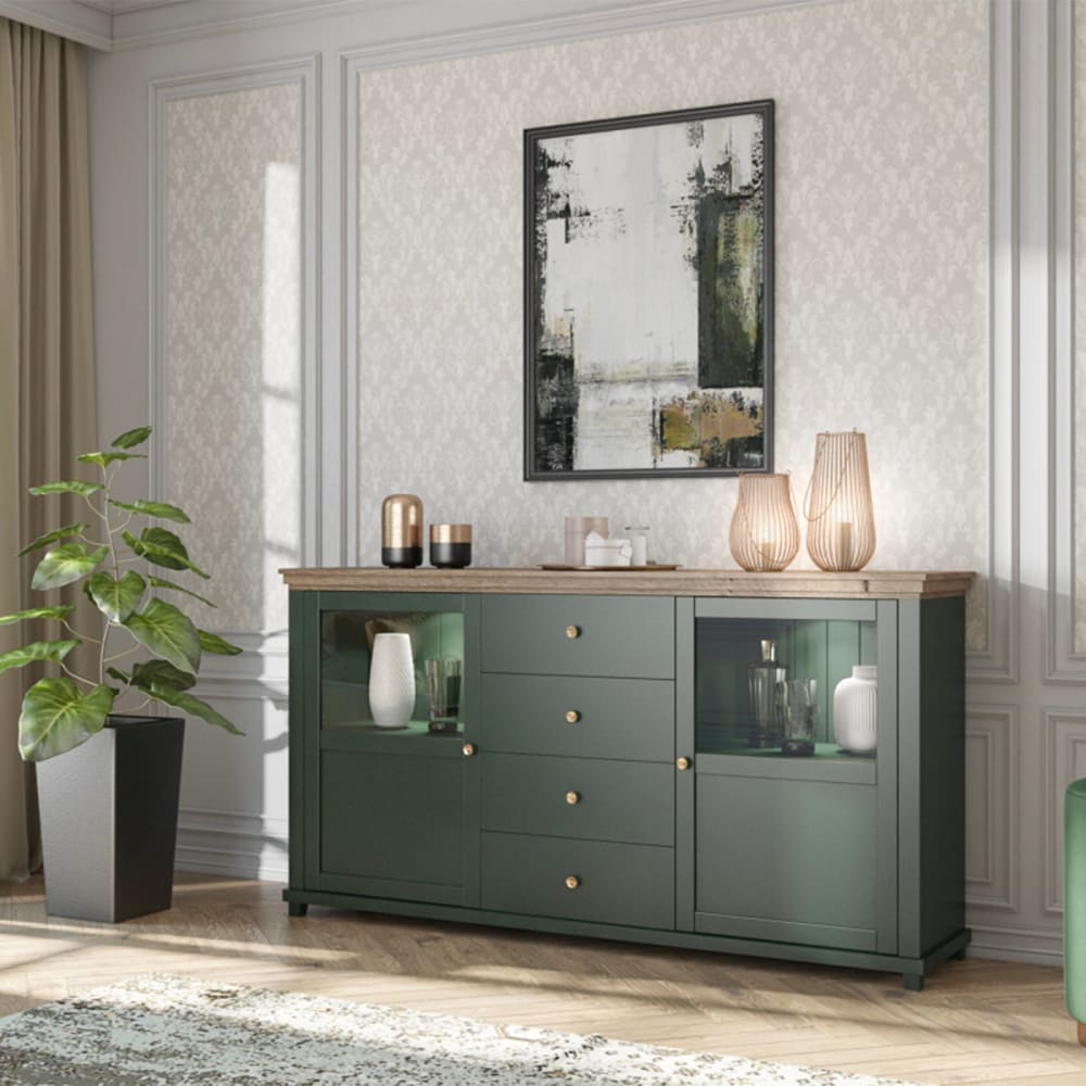 Buffet 2 portes 4 tiroirs panneaux agglomérés vert - Maisons du Monde