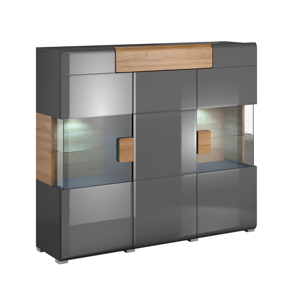 Petits meubles Buffet haut 3 portes 1 tiroir avec led panneaux agglomérés stratifiés Gris Panneau De Particules - 147x131x39cm