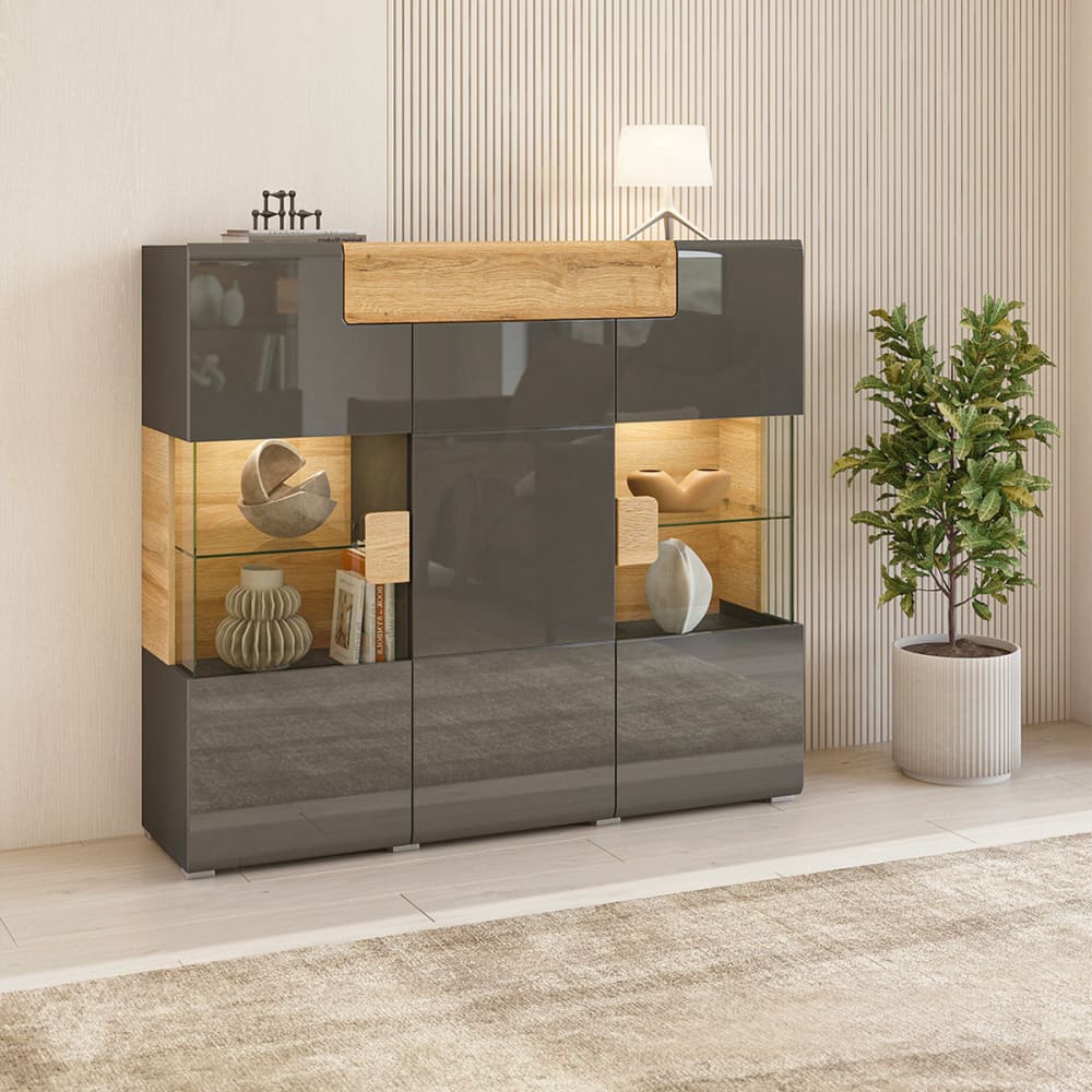 Buffet haut 3 portes 1 tiroir avec led panneaux agglomérés stratifiés - Maisons du Monde