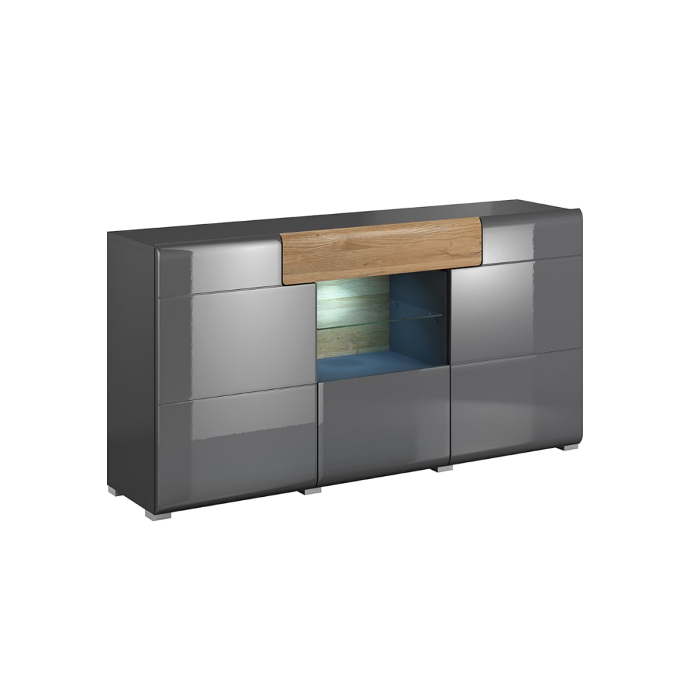 Buffet 3 portes 1 tiroir stratifiés gris et bois